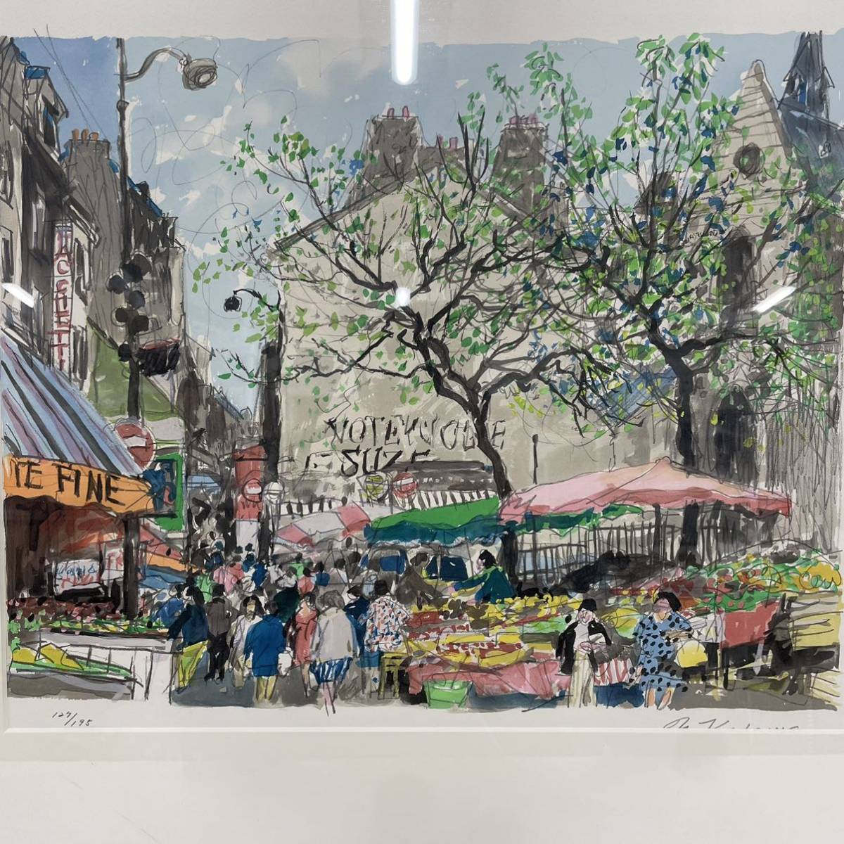 直接引取可】児玉幸雄 リトグラフ パリ風景 127/195 額縁入 04 直筆