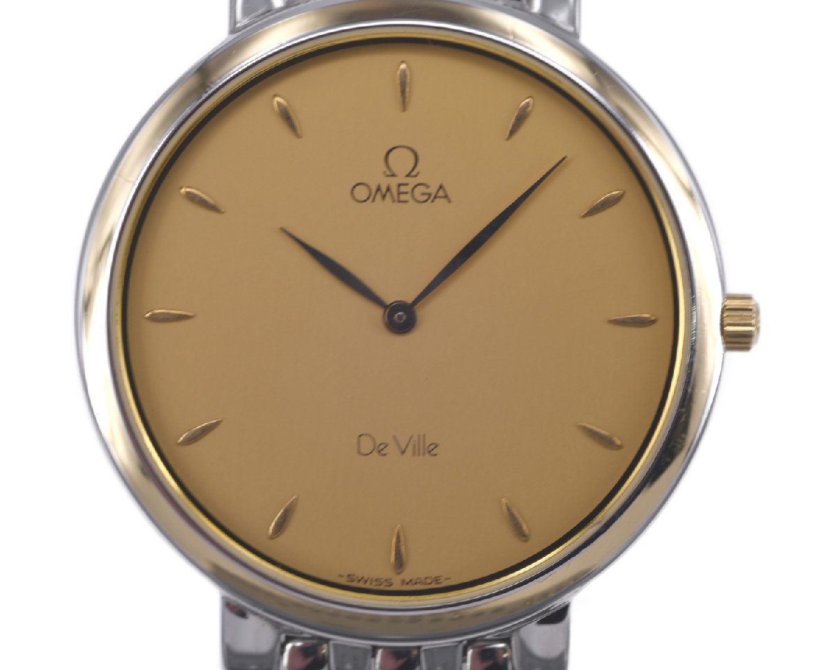 稼働品 OMEGA オメガ DEVILLE デビル メンズ コンビ クォーツ ゴールド 