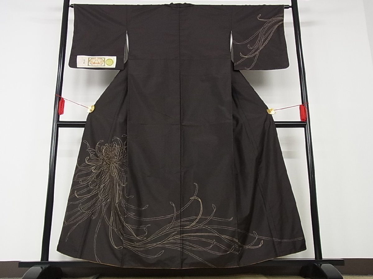 着物屋こころ■極上　本場大島紬　訪問着　刺し子　刺繍　乱菊　織の巨匠　証紙付き　着丈 154cm 裄 63cm　正絹　逸品　km1243