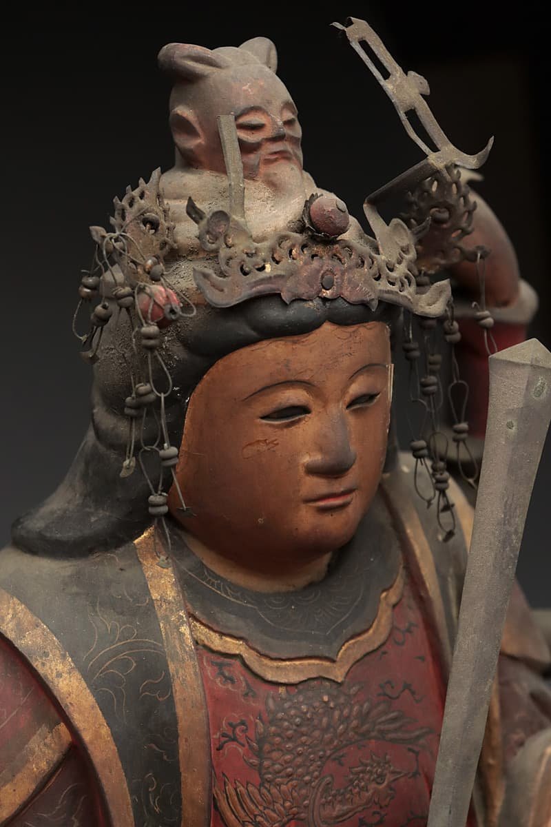 CT726 時代 仏教美術 玉眼 彩色 木造八臂弁財天坐像 全高32.2cm/仏高