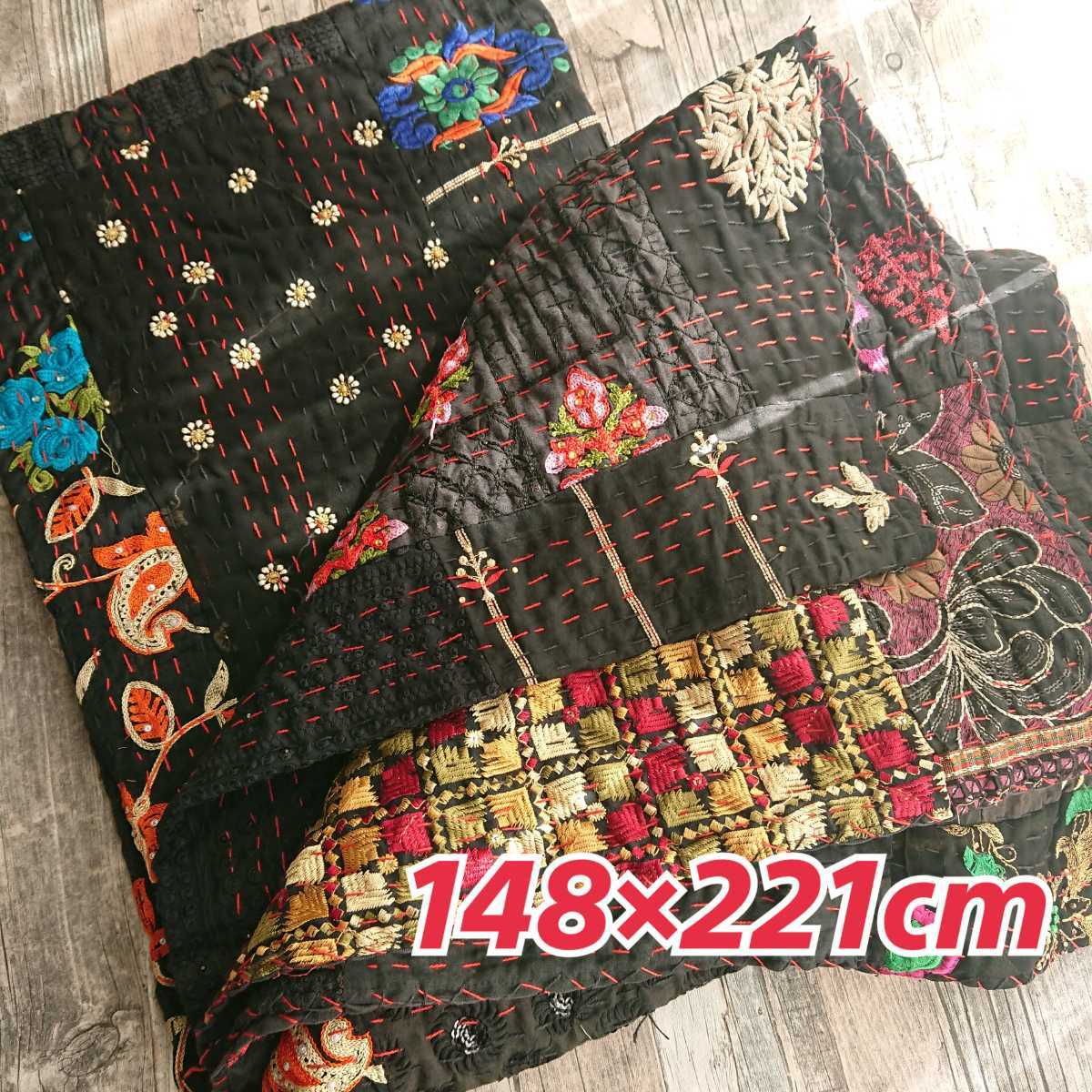 58エンブロイダリー 刺し子 装飾、刺繍付きキルト カンバディア