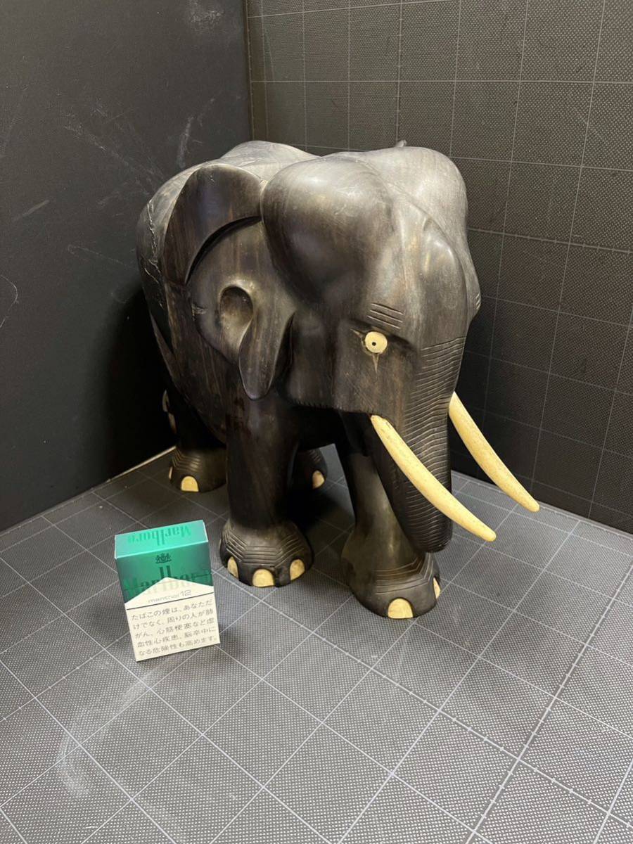 w163 象牙風 八重山黒檀 イスノキ 斧折樺 タイ インド マレーシア 南国 アフリカ 象 置き物 アンティーク オブジェ 木製 木彫り elephant