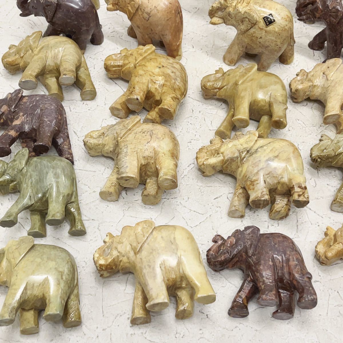 INDIA インディアン 石製品 大理石 象彫刻 石彫刻 透かし彫刻 親子