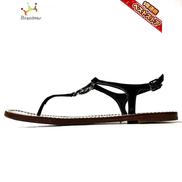 トリーバーチ TORY BURCH サンダル 8.5M - エナメル（レザー）×金属素材 黒×シルバー×クリア レディース 靴