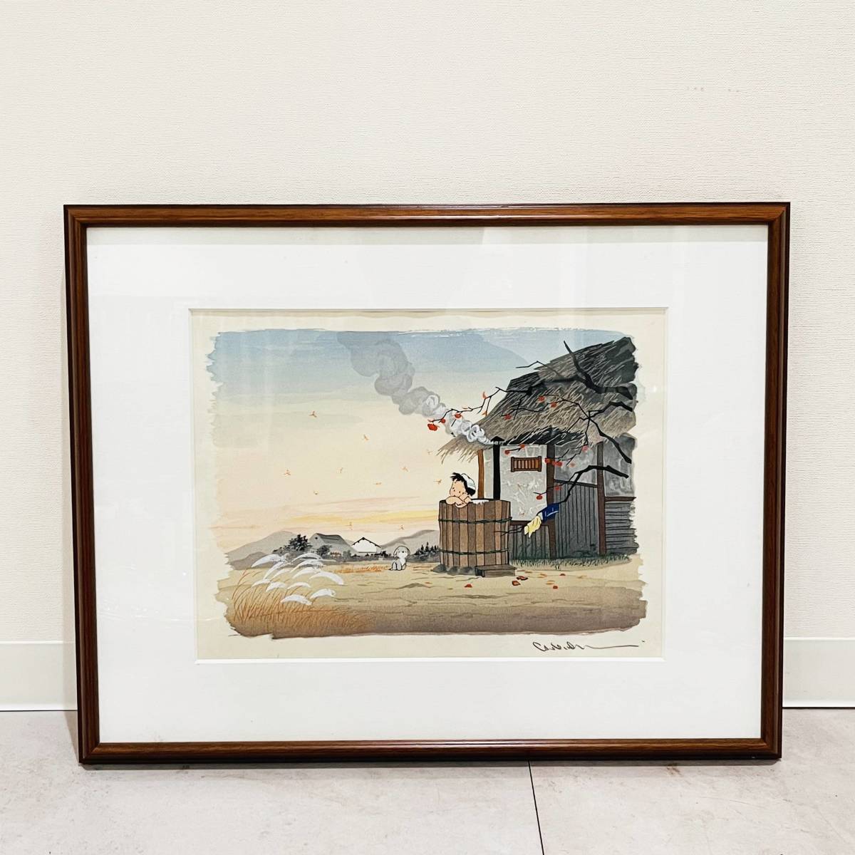 甲HK9045 1円スタート 額装 直筆サイン入り 木版画 中島潔 【あかね雲