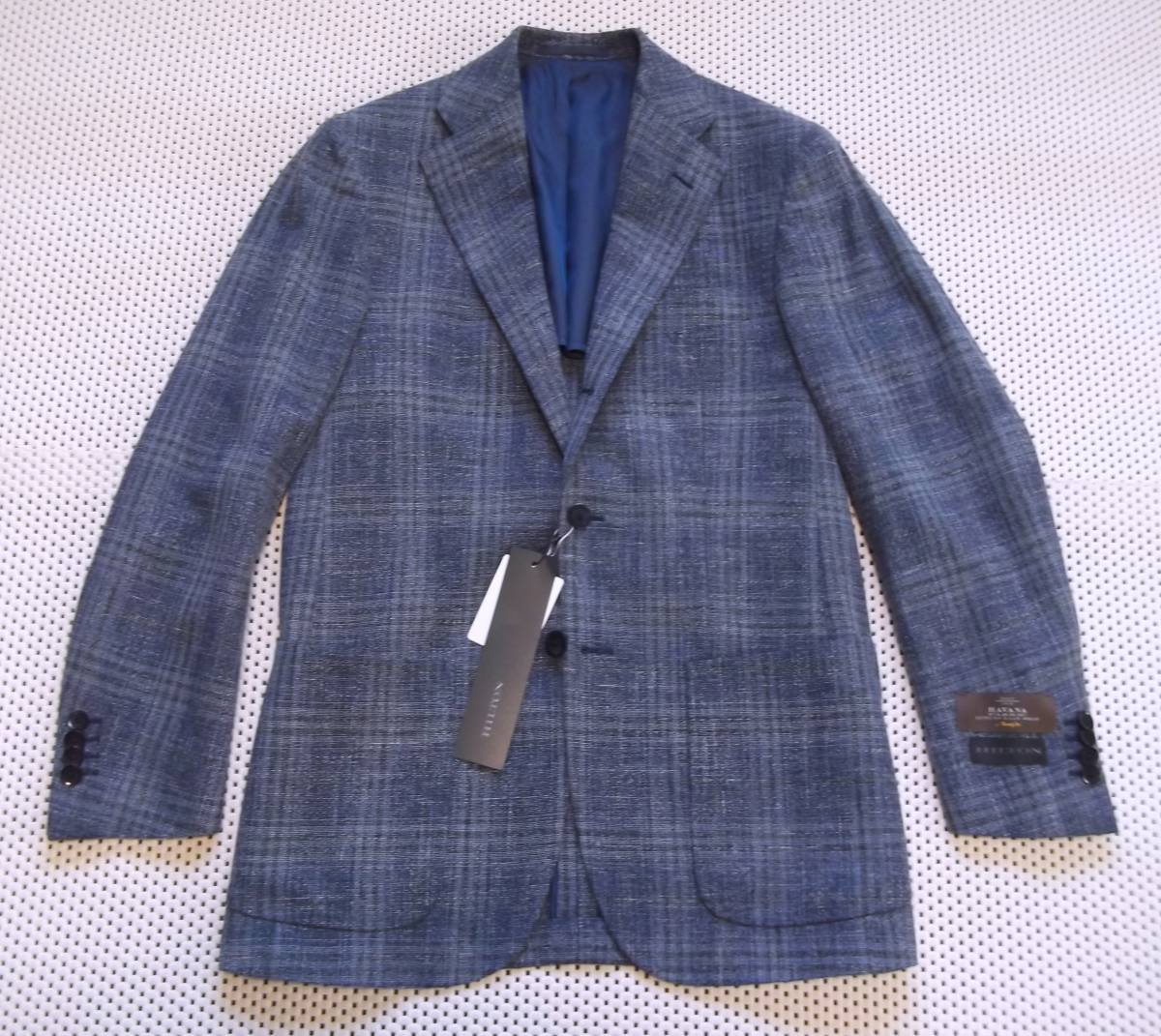 新品☆HILTON☆ざっくりサマーツイード Ｌ寸 紺グレンチェック ヒルトン マルゾット 夏素材ハバナ