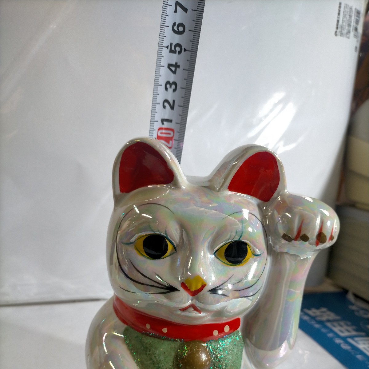 昭和レトロ 貯金箱 招き猫 商売繁盛 高さ20cmオパール焼き七宝焼