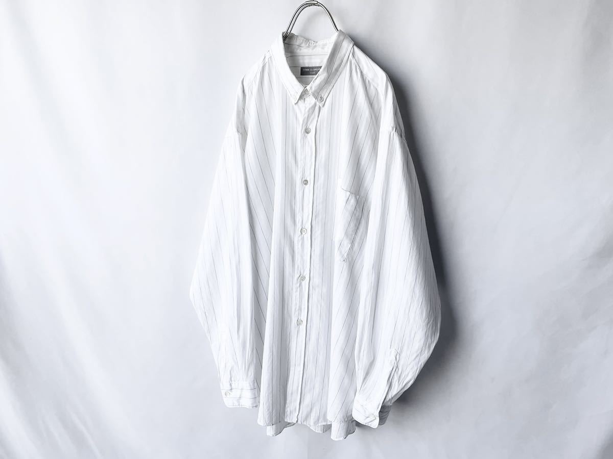 希少 80s 初期 comme des garons homme コムデギャルソン ボタンダウンシャツ ストライプシャツジャケット 白黒グレー 古着ビンテージ90s