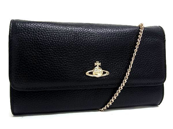 1円 Vivienne Westwood ヴィヴィアンウエストウッド オーブ レザー チェーン クロスボディ ショルダーバッグ ブラック系 AJ5912ｍス