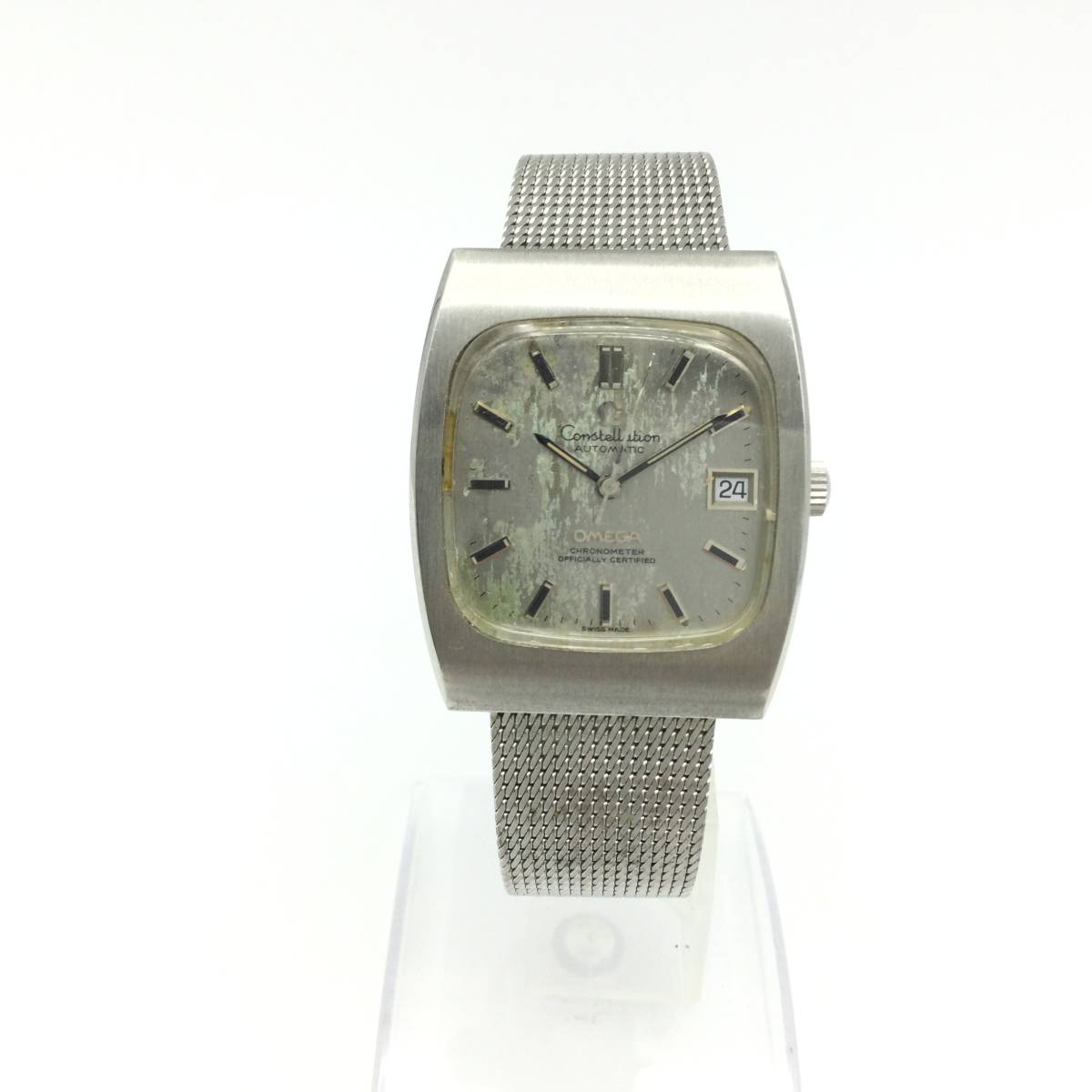 BB77● 腕時計 AT 稼働 OMEGA Constellation CHRONOMETER オメガ コンステレーション デイト クロノメーター 純正ベルト ●