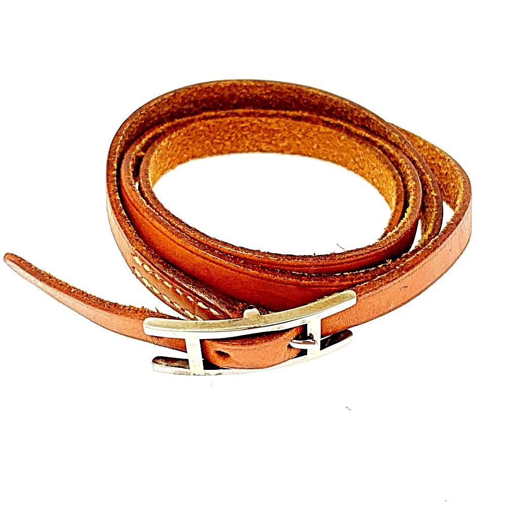 HERMES エルメス レザー メタル アピ3 4連 ブレスレット レディース ブラウン □G刻印 161106 ブレスレット