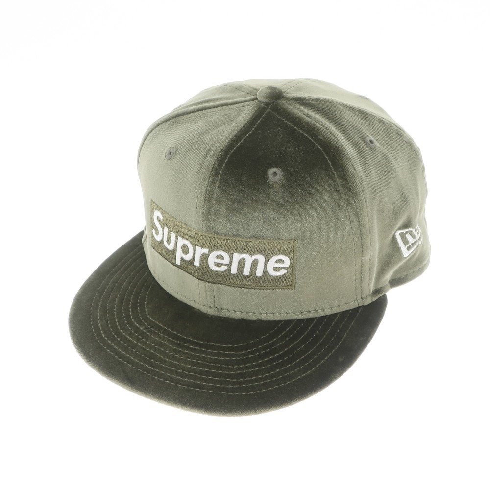 【中古】シュプリーム Supreme 2022年秋冬 Velour Box Logo New Era ベロア キャップ オリーブ【サイズ7 1/2】