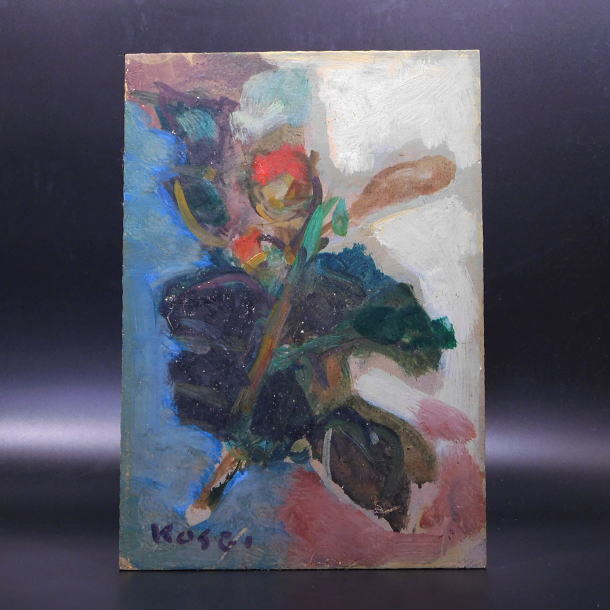 油彩額装 橋本 幸政画 「椿」（油絵・板絵）真筆保証・SM／木製