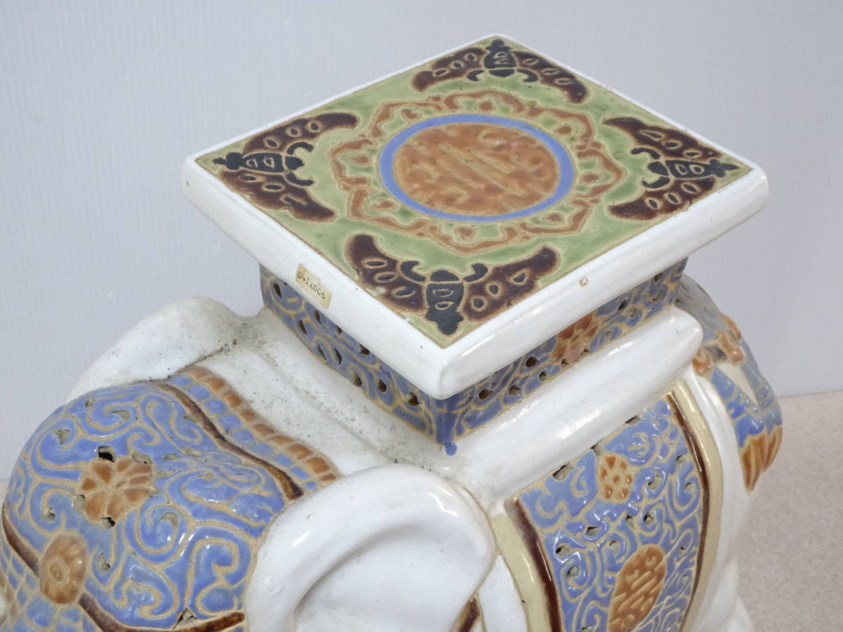 ts 象 陶器 置物 縁起置物 花台 アジア象 飾り台 インテリア オブジェ 