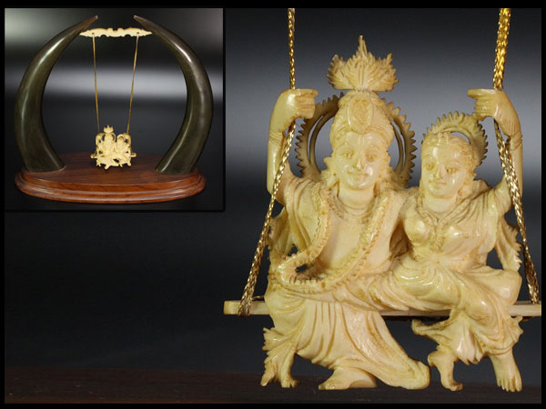 本象牙保証象牙彫刻人物置物旧家蔵出(D595)