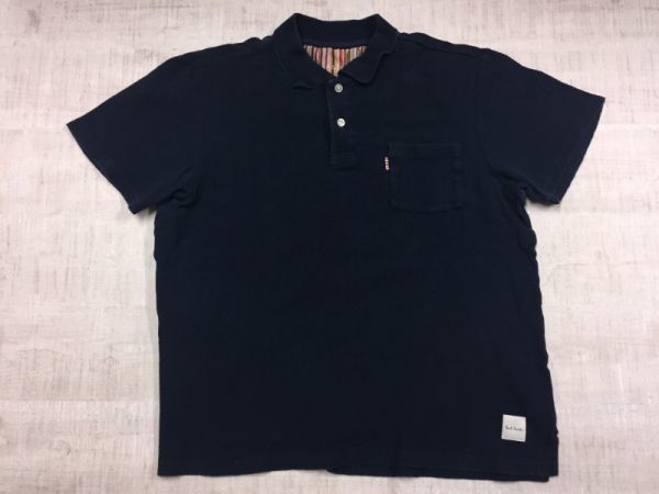 【送料無料】ポールスミス Paul Smith パイル地 無地 単色 きれいめ トラッド モード 半袖ポロシャツ メンズ L 紺 男性用 ブランド別
