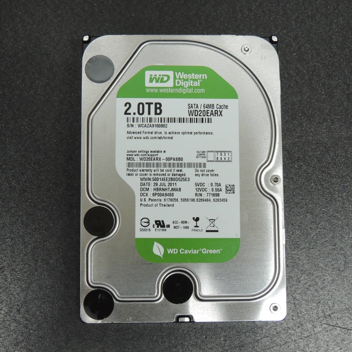 【検品済み/使用1174時間】WD 2TB HDD WD20EARX 管理:v-31