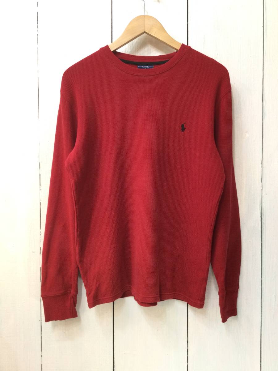 POLO Ralph Lauren ポロ ラルフローレン サーマルカットソー コットン長袖Tシャツ 胸ロゴ メンズS 良品綺麗