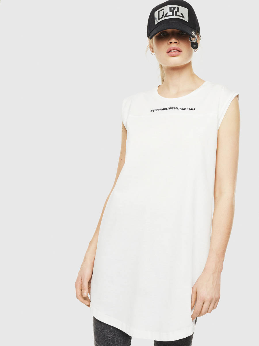 ★新品未使用/DIESEL/価格16800円★ダグ付 メンズ DIESEL スモールロゴ コピーライト ノースリーブ ロングシャツ ホワイト S