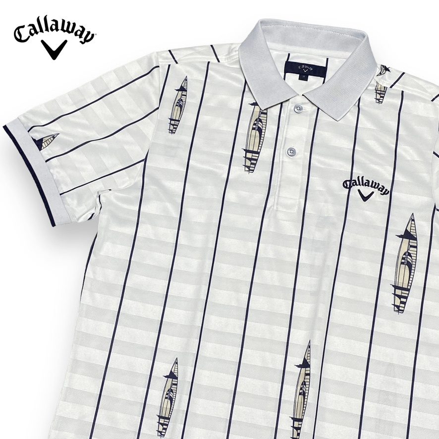 キャロウェイ ゴルフ ポロシャツ ネイビー ストライプ Mサイズ 極美品 Callaway キャロウェイ 半袖 ポロシャツ ストレッチ メンズ M