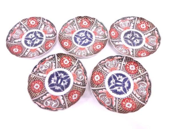 豪華絢爛 古伊万里 金彩 祥瑞花丸紋 銘々皿揃 5枚セット 中皿 色絵 和皿
