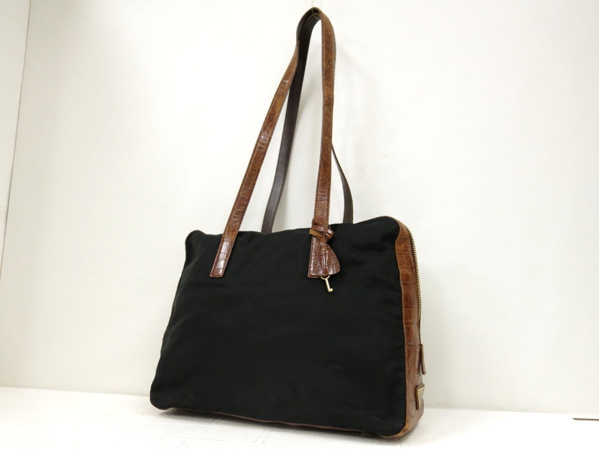 ◇PRADA プラダ◇メンズ◇クロコ型押し◇ナイロン カーフ レザー 本革 
