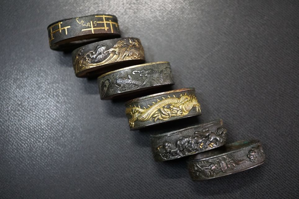 e1517-20 離れ縁 全6点 [赤銅魚子地 象嵌垣根図] 他 縁金具 刀装品 縁