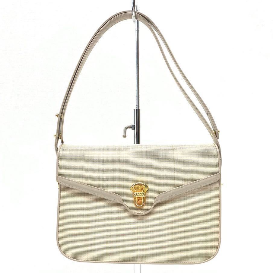 COMTESSE コンテス ヴィンテージ ホースヘアー レザー ハンドバッグ ベージュ系 ターンロック ミラー付き