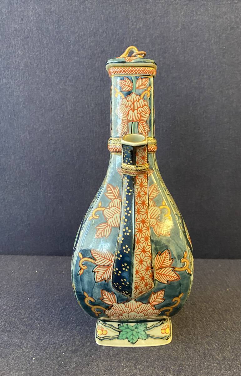 美品有田焼 林九郎窯 染錦唐草牡丹 水注 日本伝統工芸品