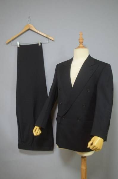 123ZD/秋冬 総裏 Ermenegildo Zegna super100'sダブル6Bスーツ フォーマル タキシード 礼服 ジャケット セットアップ 上下45黒/メンズ