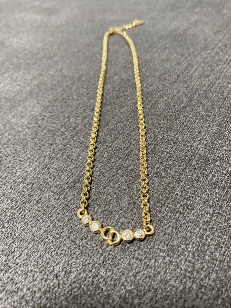 美品 Christian Dior クリスチャン ディオール ゴールドカラー ネックレス アクセサリー CD ロゴ レディース ラインストーン 1円スタート