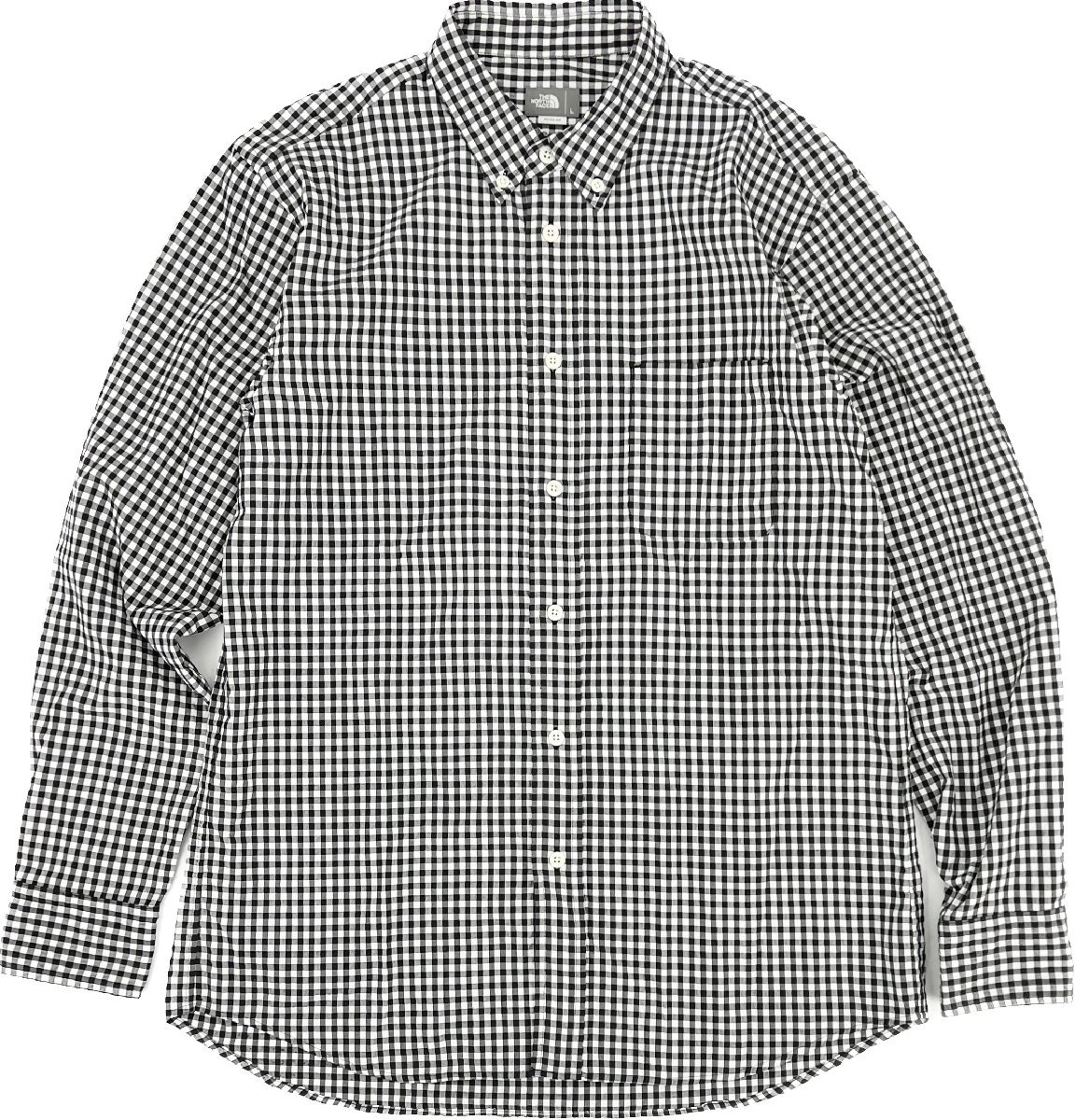 THE NORTH FACE ノースフェイス 「ロングスリーブ ヒデンバリー シャツ」 ストレッチ ナイロン ギンガム チェック ボタンダウン 撥水 L 黒