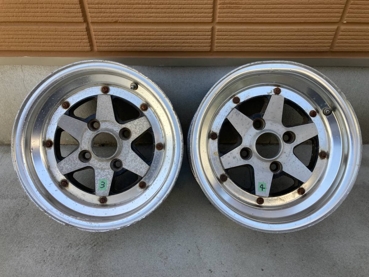 ②ジャンク 深リム ロンシャン 14インチ 6.5J？ ＋7前後（実測） 114.3 4H 2本 AE86などに SSR 旧車 当時物 レビン トレノ カリーナ コロナ