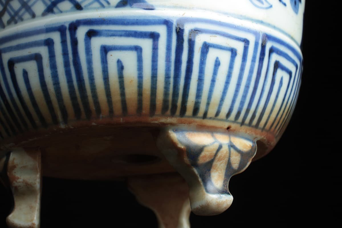 染付 青花 花鳥龍文 火鉢 植木鉢 大型 古陶磁 盆栽鉢 水鉢