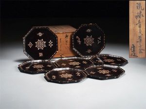 T 時代物 木製黒漆塗 棗 螺鈿沈金蒔絵 漆器 茶道具 合箱 琉球 漆の