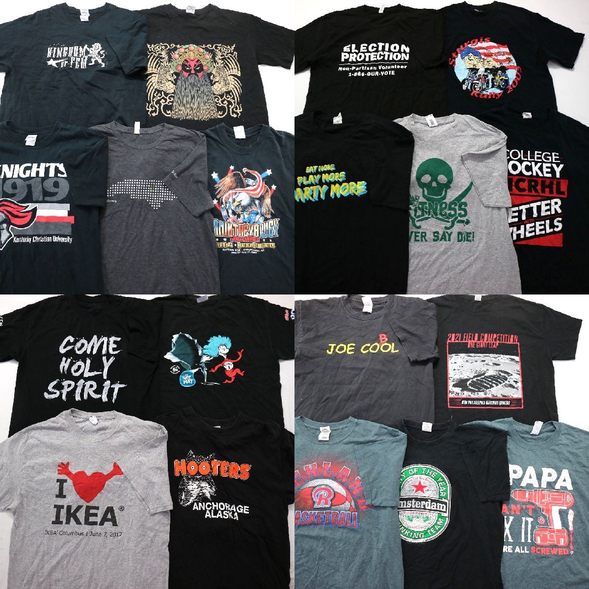 ◎黒　グレー系半袖Tシャツ set バスケ　バイク　プリント 他 (メンズL) 19枚セット まとめ売り 古着卸 1円スタート 最落なし MN1202