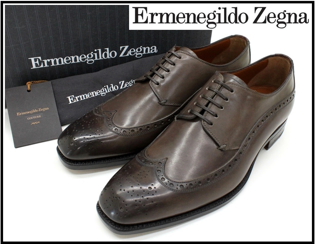 21万新品◆9H=27.5cm相当◆Ermenegildo Zegna COUTURE◆グッドイヤー焦茶メダリオンシューズ ゼニアクチュール1円