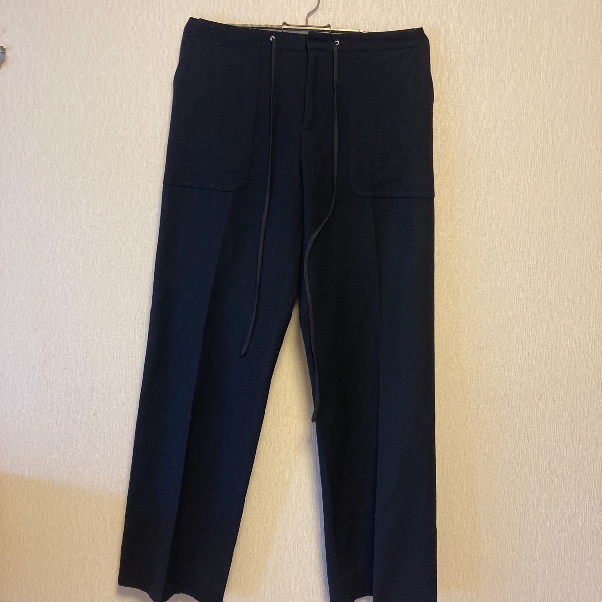 ドゥロワー drawerリネンウールワイドパンツ　ネイビー　ブラミンクエブール ebure