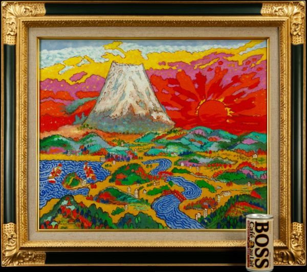 絹谷幸二、『黄金背景 薔薇』、希少レゾネ、高級額装付、版上