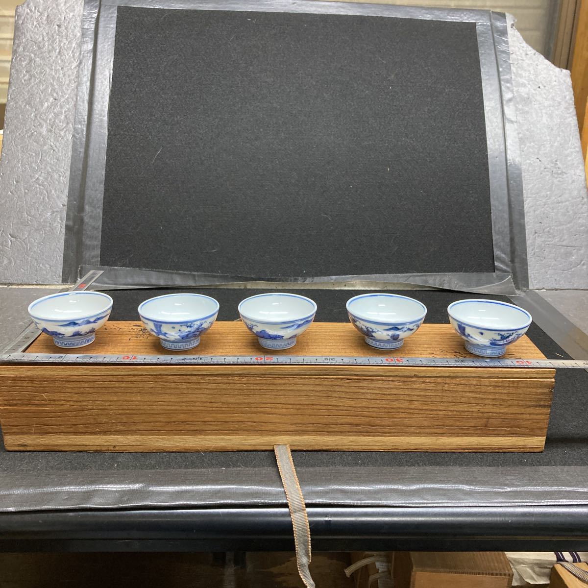 京焼き　永楽保全造　染付猪口 五客組 共箱付き　アンテーク