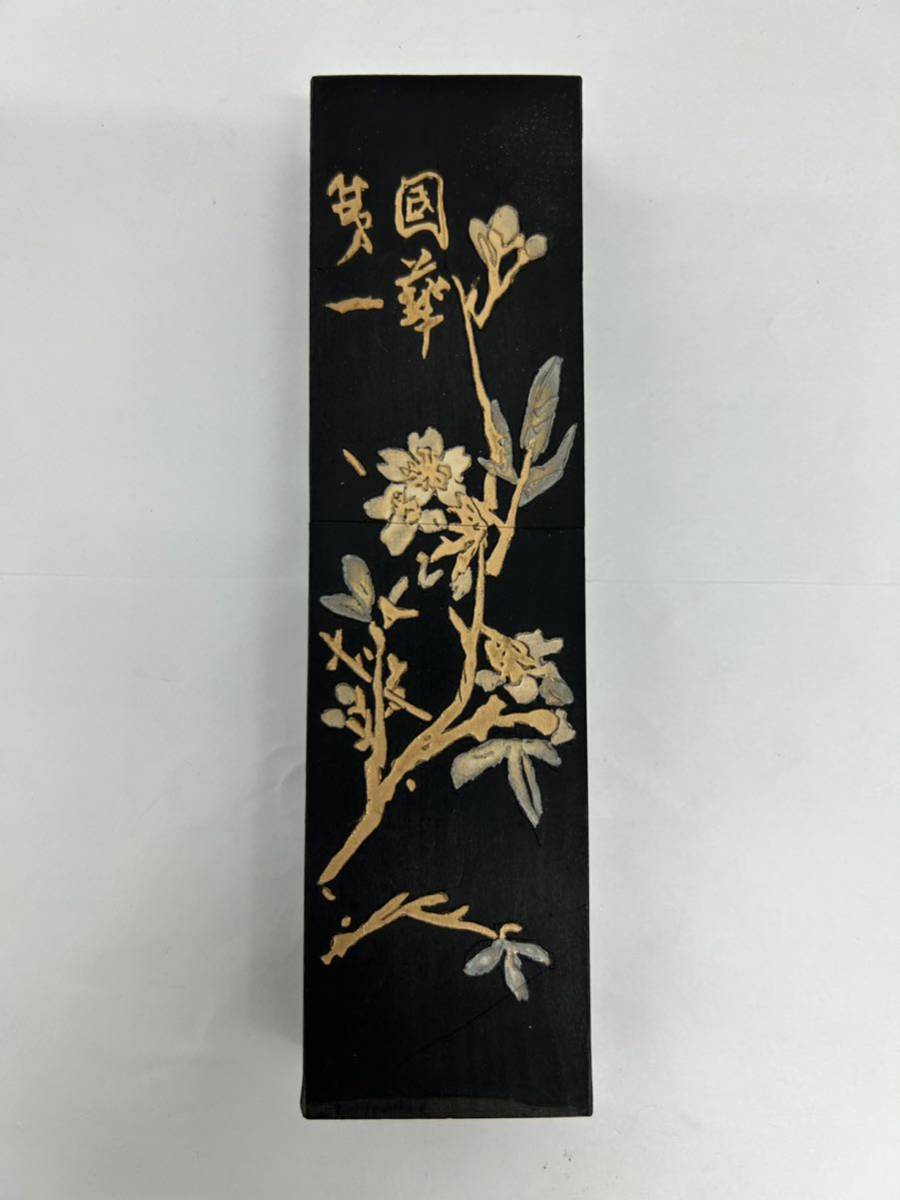 中国民国時代 政治家祭元培 使った書道具 花鳥人物老端砚筆置き 文鎮
