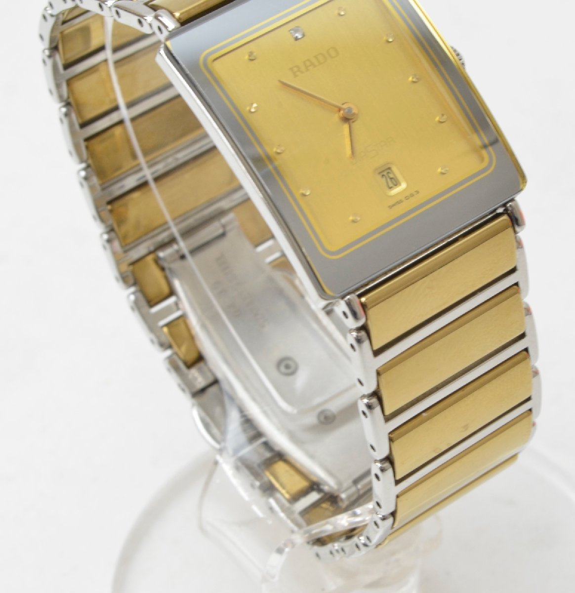 動作品 RADO DIASTAR クォーツ 1P石付 デイト スクエア ゴールド文字盤