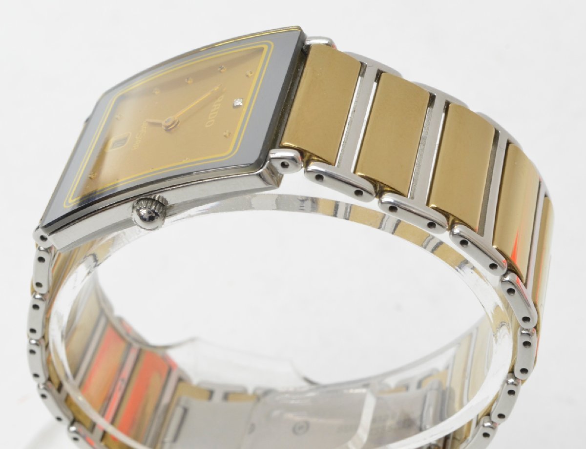 動作品 RADO DIASTAR クォーツ 1P石付 デイト スクエア ゴールド文字盤