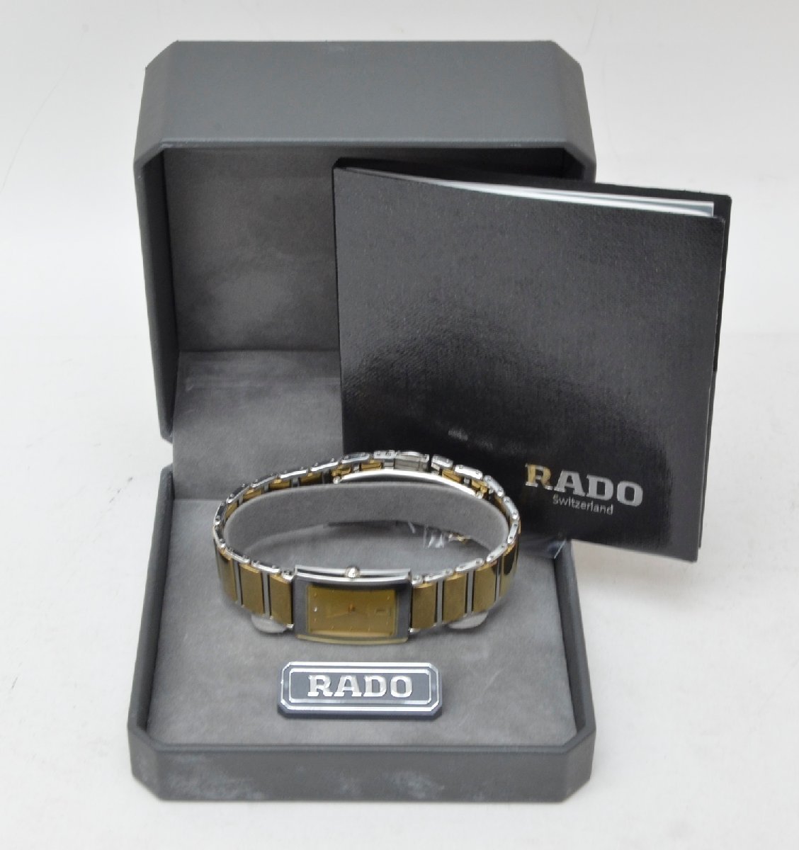 動作品 RADO DIASTAR クォーツ 1P石付 デイト スクエア ゴールド文字盤