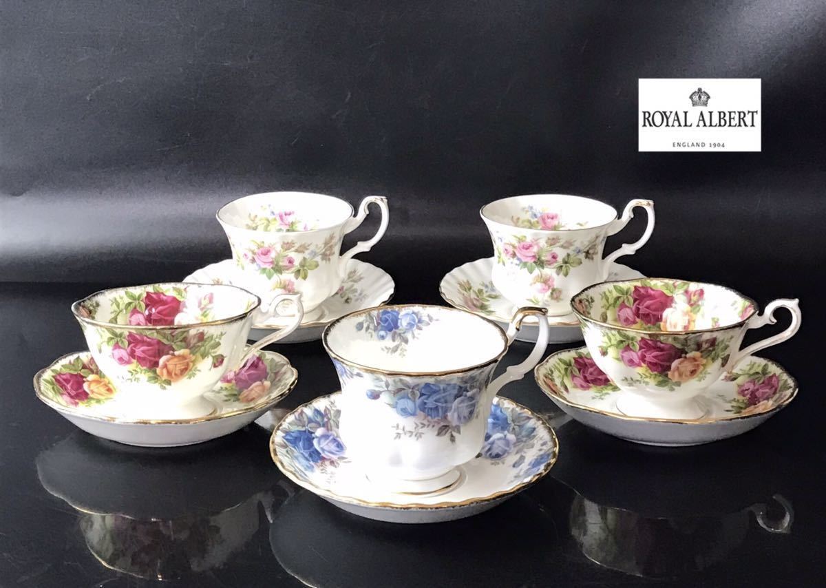 1円〜■★ROYAL ALBERT ★オールドカントリーローズ ムーンライトローズ MOSS ROSE カップ&ソーサー 金彩 5客 まとめ★okoy1876442★c1945