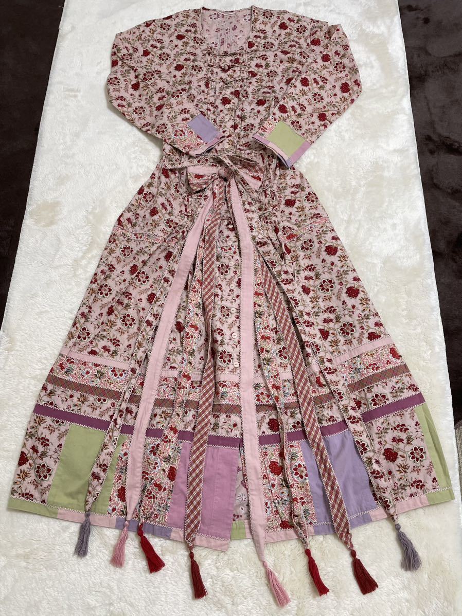 ☆ワンダフルワールド 更紗チャイナボタン　フリンジ　ワンピース　ピンク系