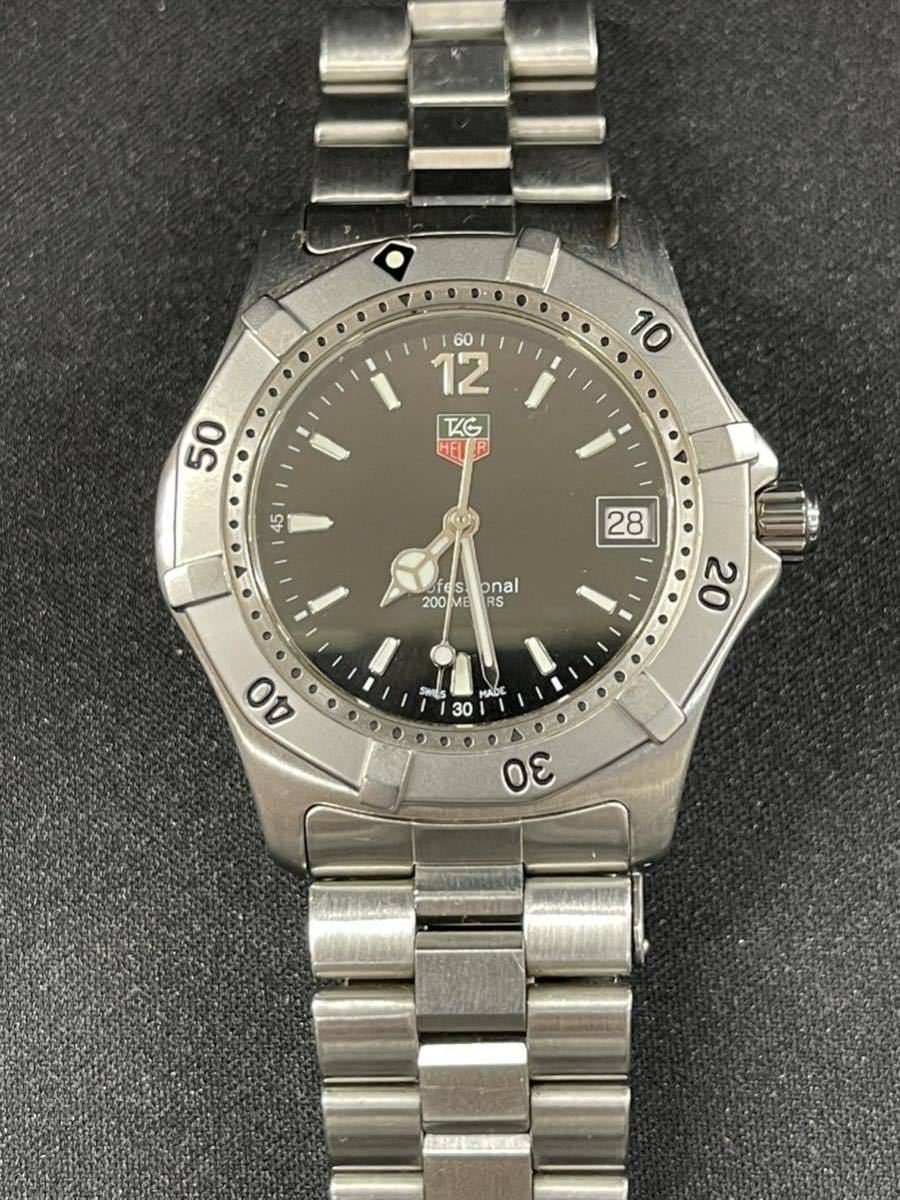 動作確認済 TAG Heuer タグホイヤー プロフェッショナル200M 腕時計 クォーツ デイト WK1110-0 SS ブラック シルバー 