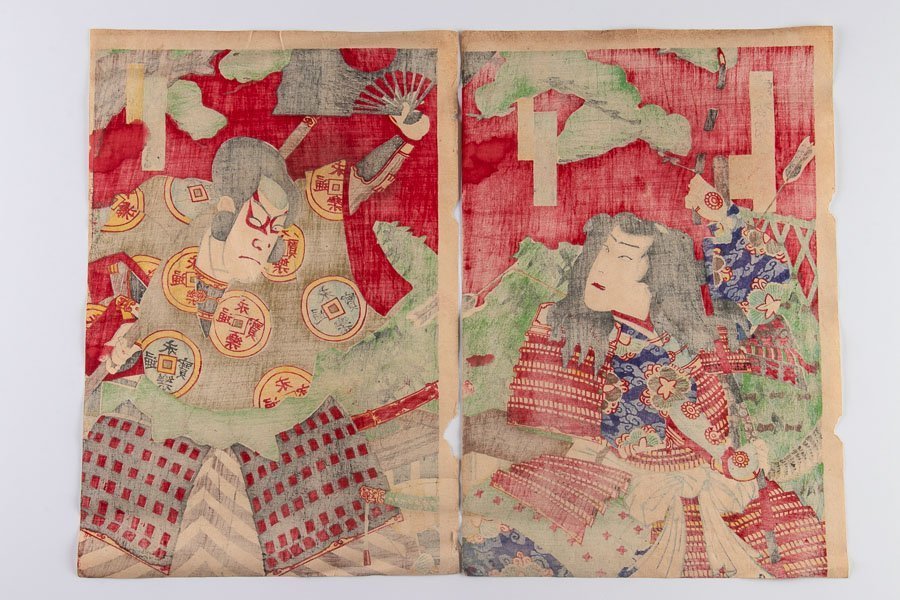 浮世絵『高田馬場仇討』 香朝樓 市川團十郎 木版画 歌舞伎絵 錦絵
