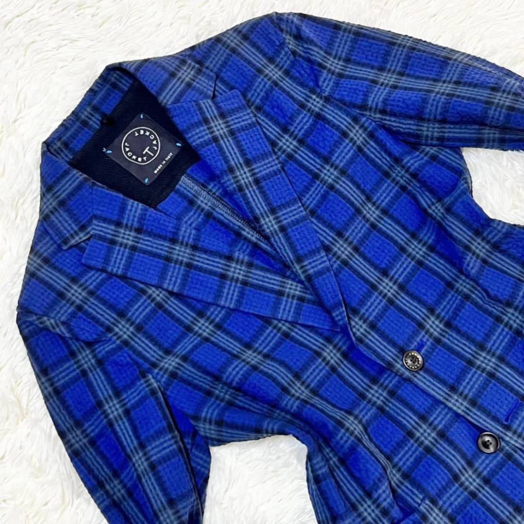 T-JACKET【シアサッカー 春夏 美品】テーラードジャケット シングル 紺 