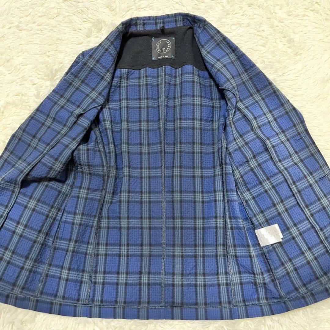 T-JACKET【シアサッカー 春夏 美品】テーラードジャケット シングル 紺 